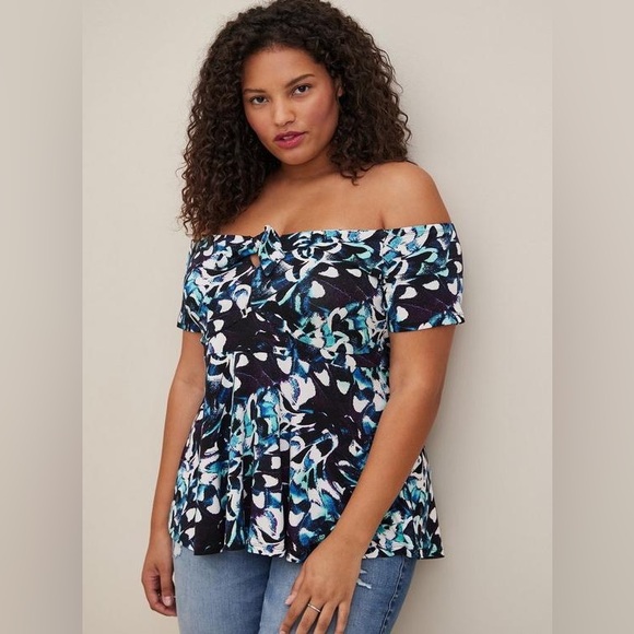 torrid Tops - TORRID Floral Babydoll Off-Shoulder Top Size 5X plus Super Soft Navy Blue 28 NEW